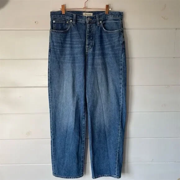 Madewell Low-Slung Straight Leg Jeans Size 28 Button Fly 100% Cotton - Picture 4 of 15
